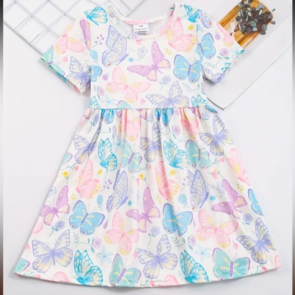 New Girls Butterfly fit and flare Polyester Comfy Summer lightweight Dress 9-10‎